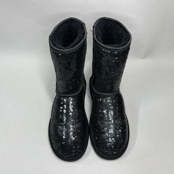 UGG Women's Size 6 Classic Short Black Sequin Winter Boots - Picture 3 of 12